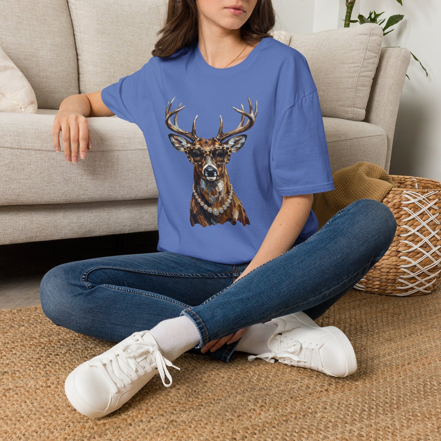 Glam Deer Head Graphic T-Shirt — Rustic Buck Wildlife Tee