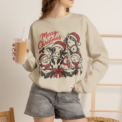 Merry Christmas Vintage Farm Animals Crewneck Sweatshirt