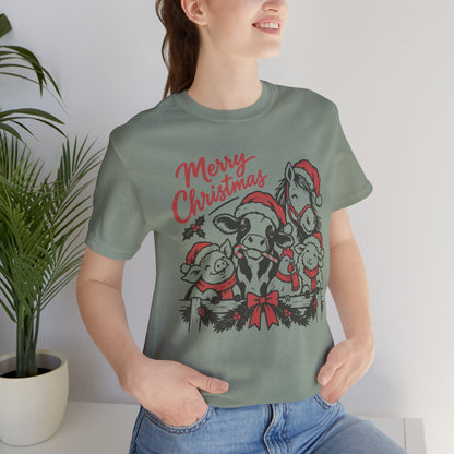 Merry Christmas Farm Animals Graphic Tee