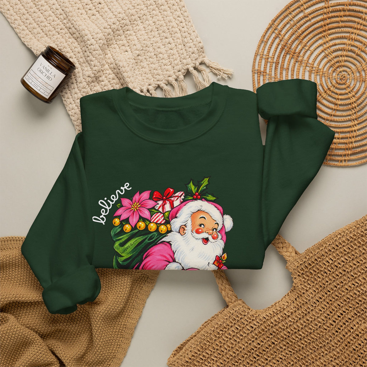 Vintage Floral Santa Sweatshirt – Believe Christmas Crewneck