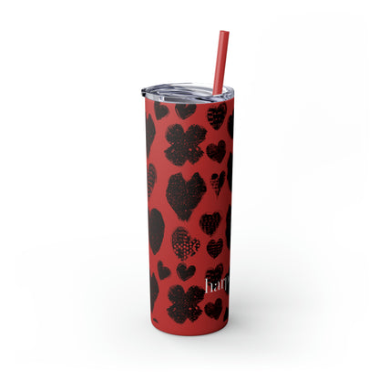 Black Heart Skinny Tumbler with Straw, 20oz