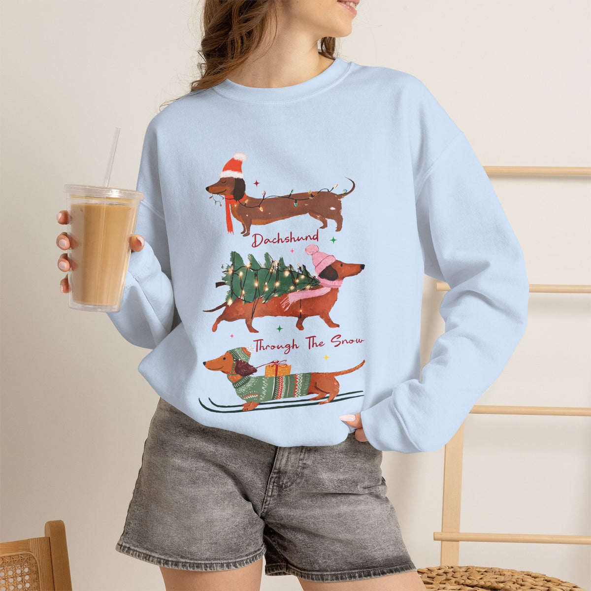 Dachshund Through the Snow Christmas Winter Jersey Sweatshirt