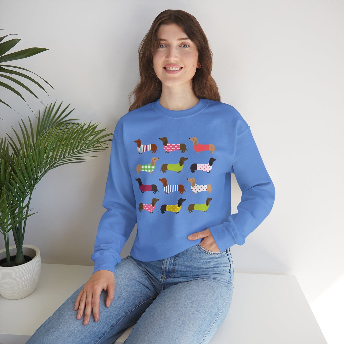 Colorful Dachshund Crewneck Sweatshirt — Vibrant Wiener Dog Design