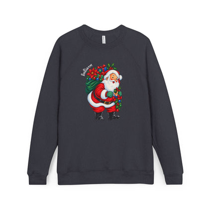Santa Claus Christmas Sweatshirt - Vintage Santa with Holly Wreath