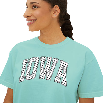 Iowa Boxy Tee — Women's Cropped College Graphic T-Shirt