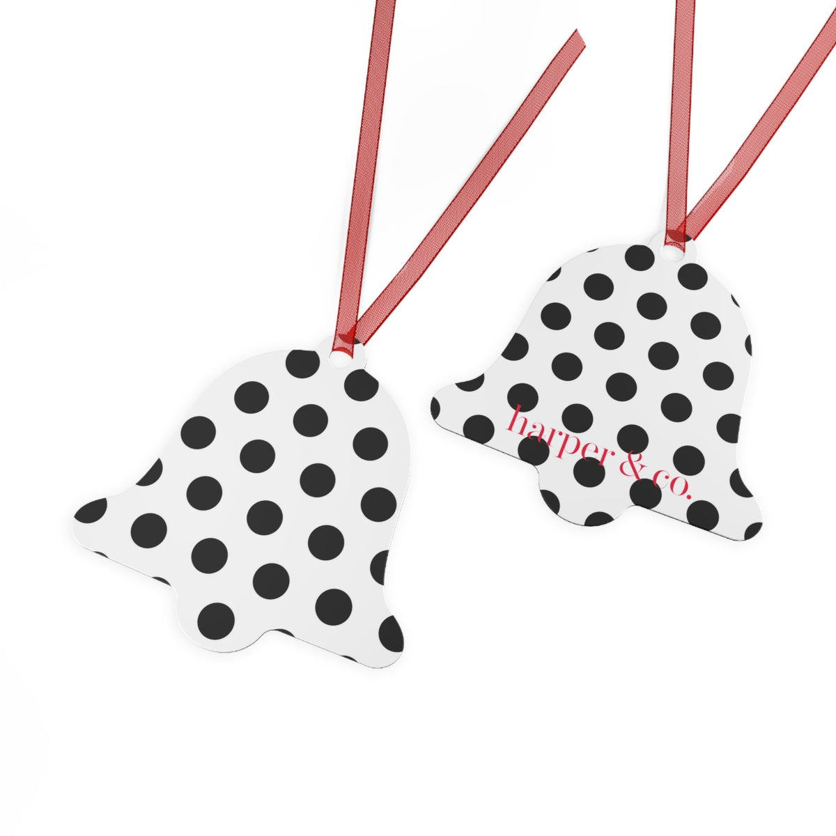 Reindeer Names Polka Dot Metal Ornament – Round Black & White Christmas Tree Decor