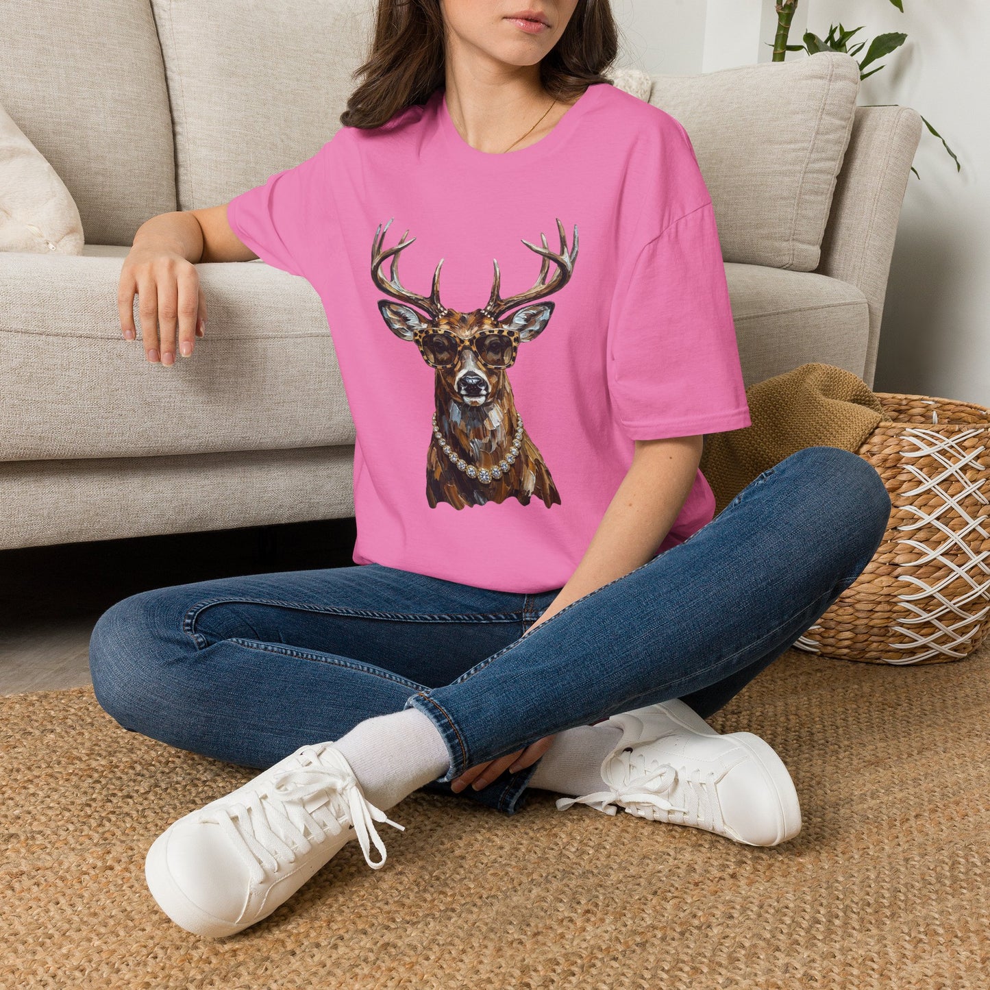 Glam Deer Head Graphic T-Shirt — Rustic Buck Wildlife Tee