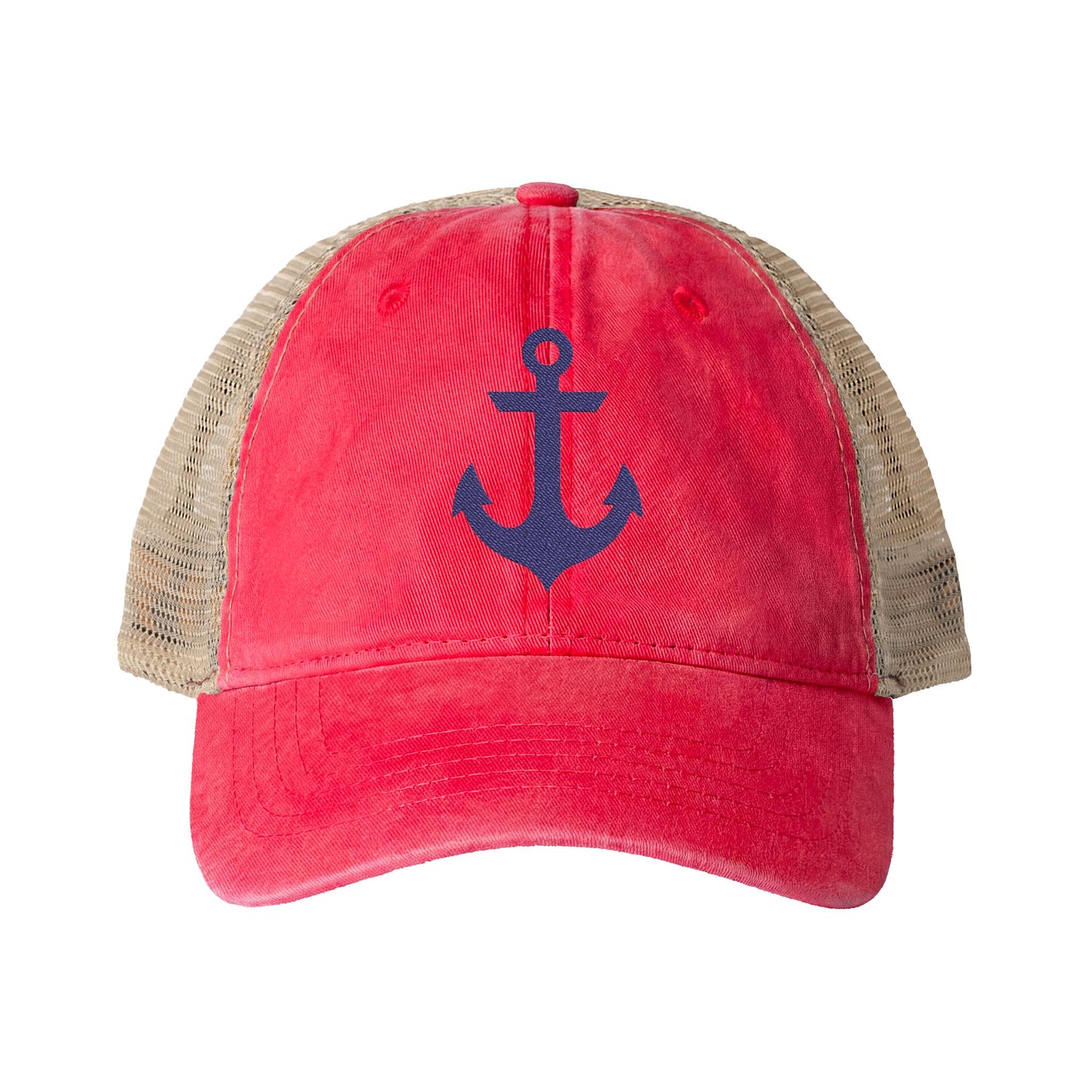 Blue Anchor Embroidered Women's Washed Mesh-Back Ball Cap
