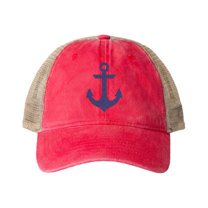Blue Anchor Embroidered Women's Washed Mesh-Back Ball Cap