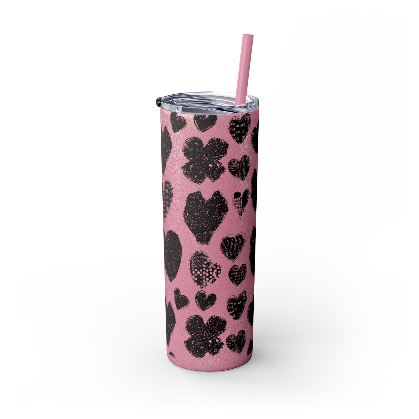 Black Heart Skinny Tumbler with Straw, 20oz