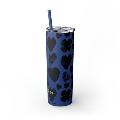 Black Heart Skinny Tumbler with Straw, 20oz