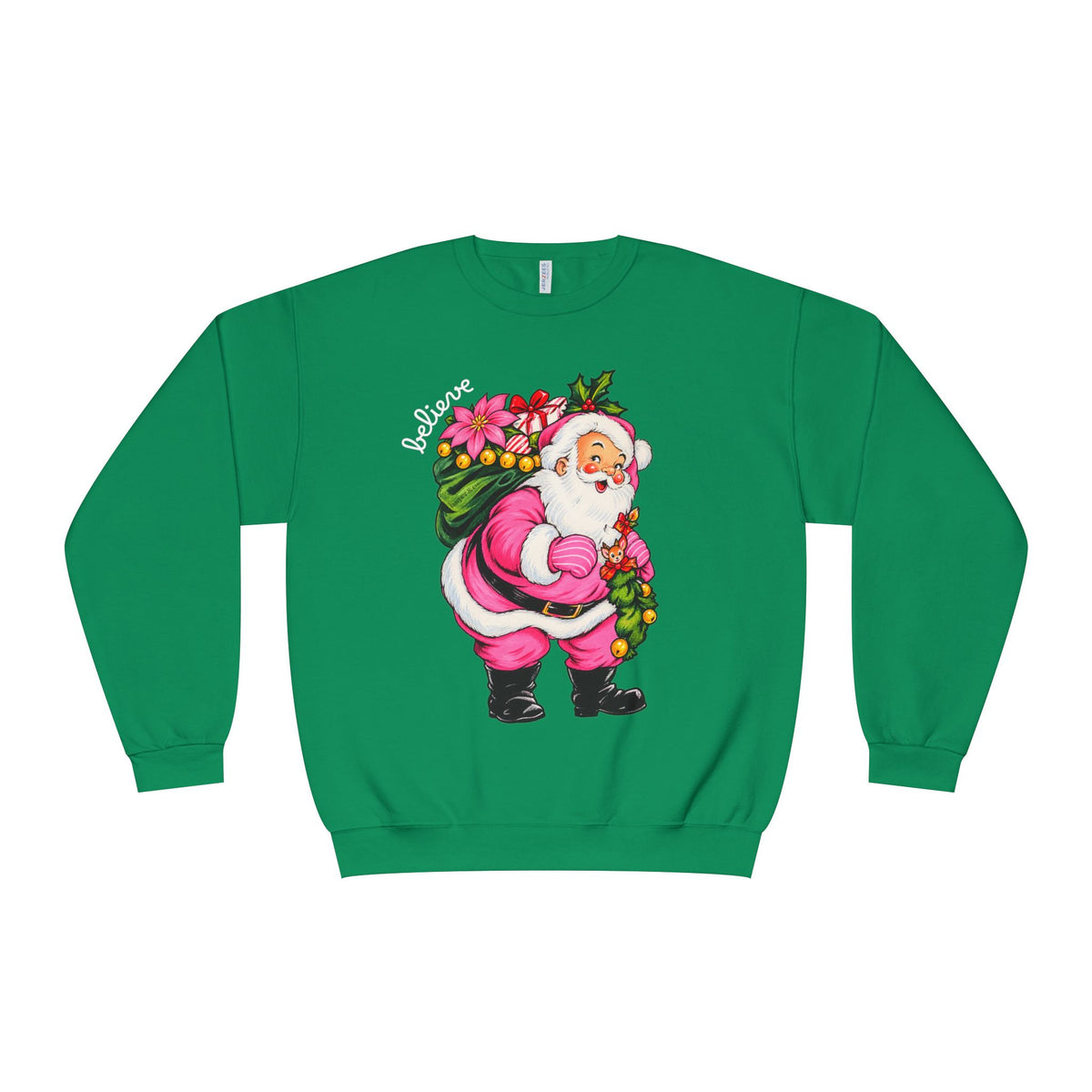 Merry Christmas Pink Santa Believe Crewneck Sweatshirt