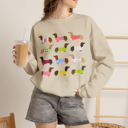 Colorful Dachshund Crewneck Sweatshirt — Vibrant Wiener Dog Design