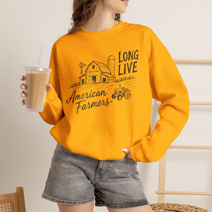 American Farmers Sweatshirt - "Long Live" Vintage Barn Tractor Crewneck