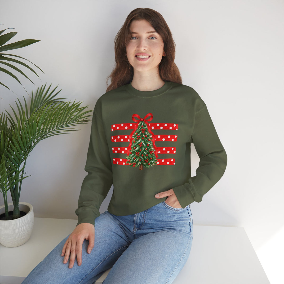 Christmas Tree Ribbon Crewneck Sweatshirt