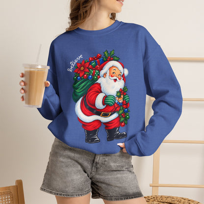 Santa 'Believe' Crewneck Sweatshirt – Vintage Christmas Santa Pullover