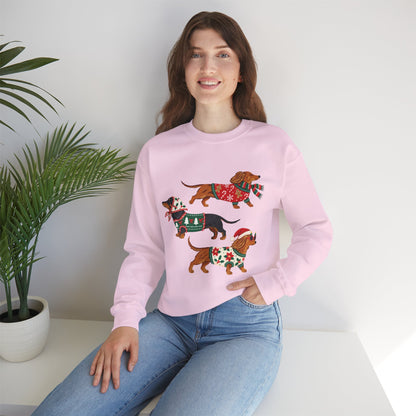 Dachshund Trio Christmas Sweatshirt – Festive Wiener Dogs in Holiday Sweaters