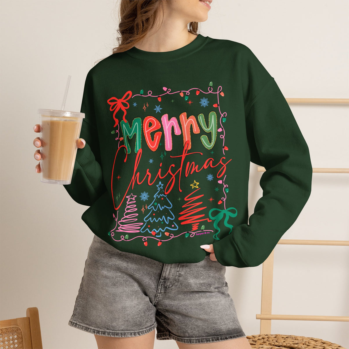 Merry Christmas Crewneck Sweatshirt — Festive Holiday Graphic Pullover