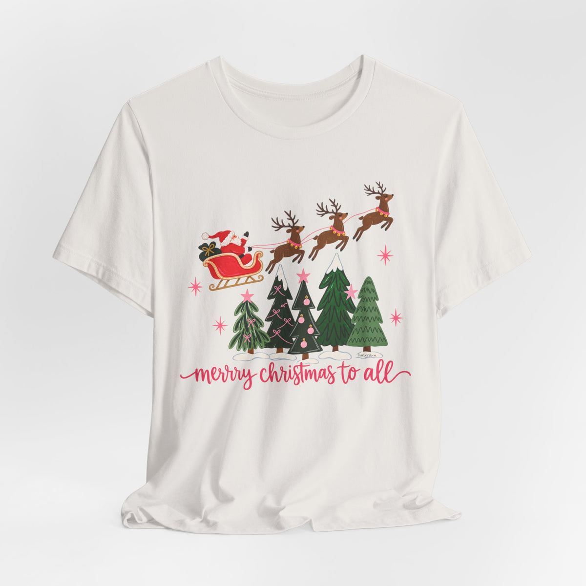 Christmas Tee - 'Merry Christmas to All' Santa Sleigh & Reindeer Holiday T-Shirt