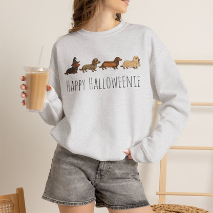 Halloween Dachshund Sweatshirt — "Happy Halloweenie" Cute Halloween Dog Crewneck