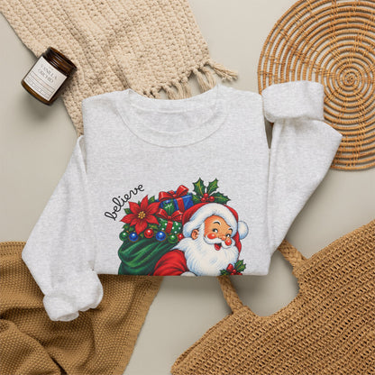 Santa 'Believe' Crewneck Sweatshirt – Vintage Christmas Santa Pullover
