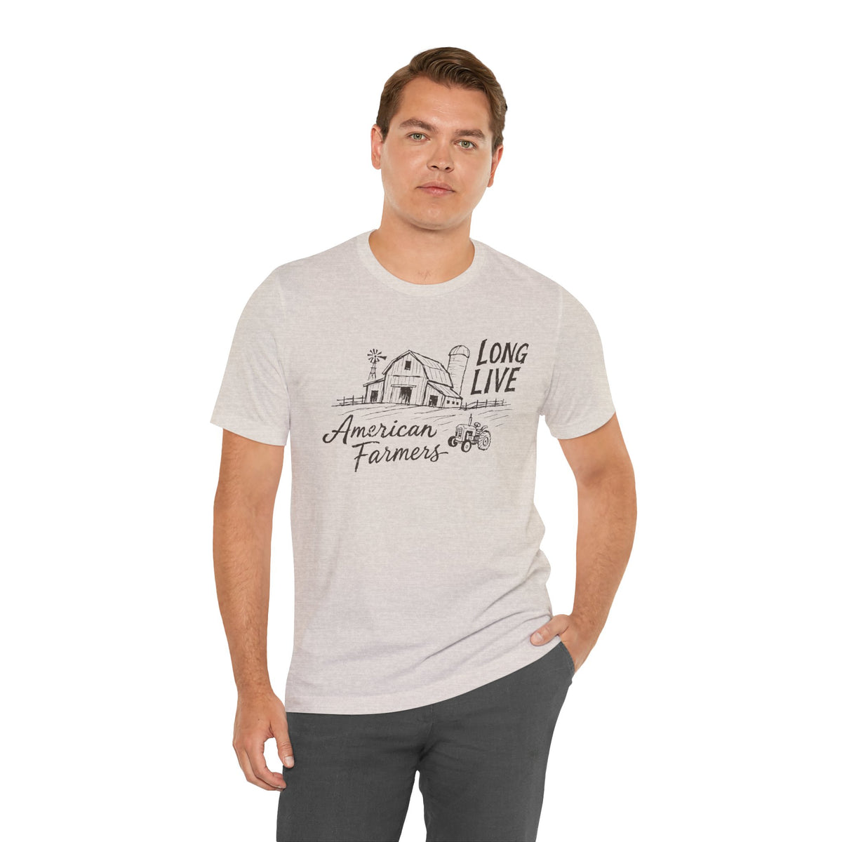 Long Live American Farmers Tee — Vintage Farmhouse Barn & Tractor T-Shirt