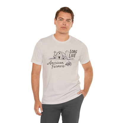 Long Live American Farmers Tee — Vintage Farmhouse Barn & Tractor T-Shirt