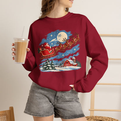 Christmas Santa Sleigh Night Sky Farm Sweatshirt