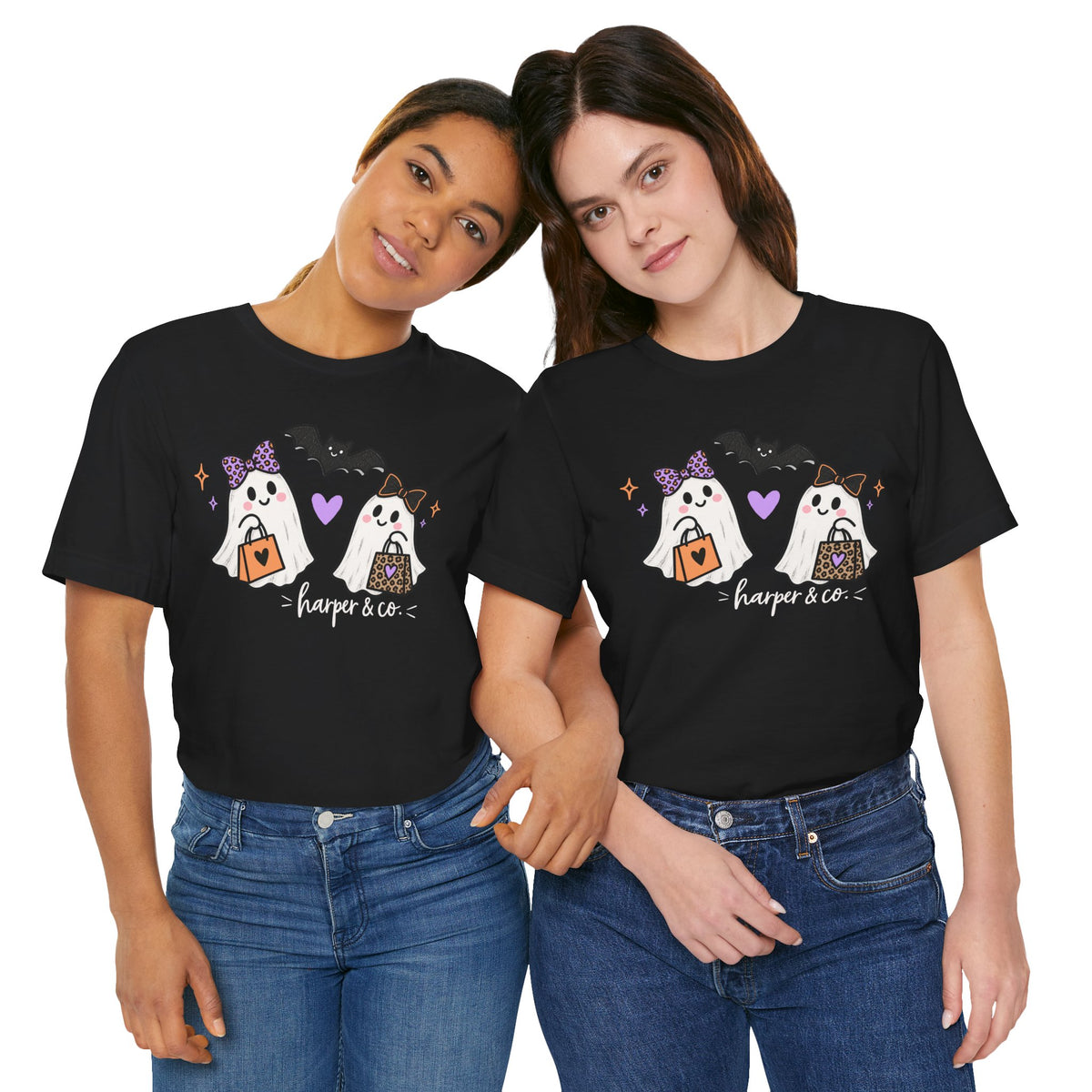 Cute Halloween Ghosts T-Shirt — Trick-or-Treating Ghosts with Bats & 'harper & co.'