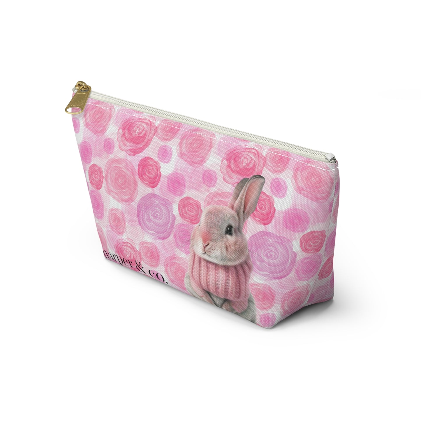 Bunny & Pink Roses Accessory Pouch w T-bottom