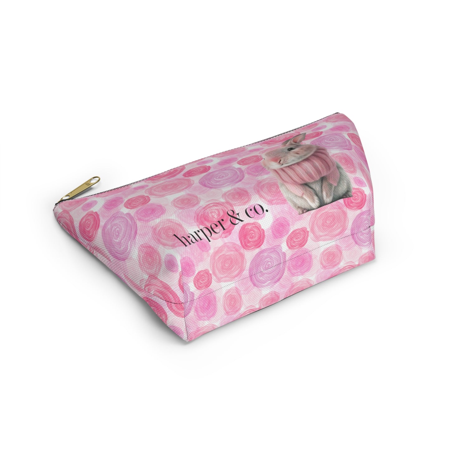Bunny & Pink Roses Accessory Pouch w T-bottom