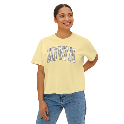 Iowa Boxy Tee — Women's Cropped College Graphic T-Shirt