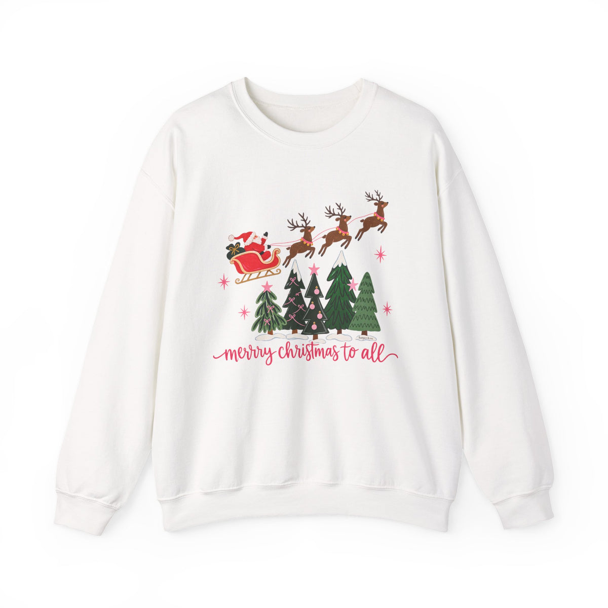 Christmas Crewneck Sweatshirt — "Merry Christmas to All" Santa & Reindeer Holiday Sweatshirt