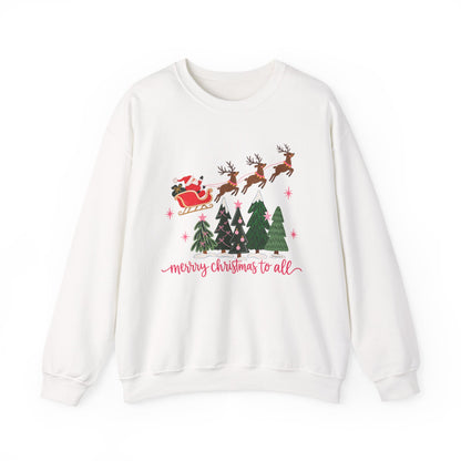Christmas Crewneck Sweatshirt — "Merry Christmas to All" Santa & Reindeer Holiday Sweatshirt
