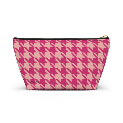 Pink Houndstooth Accessory Pouch w T-bottom