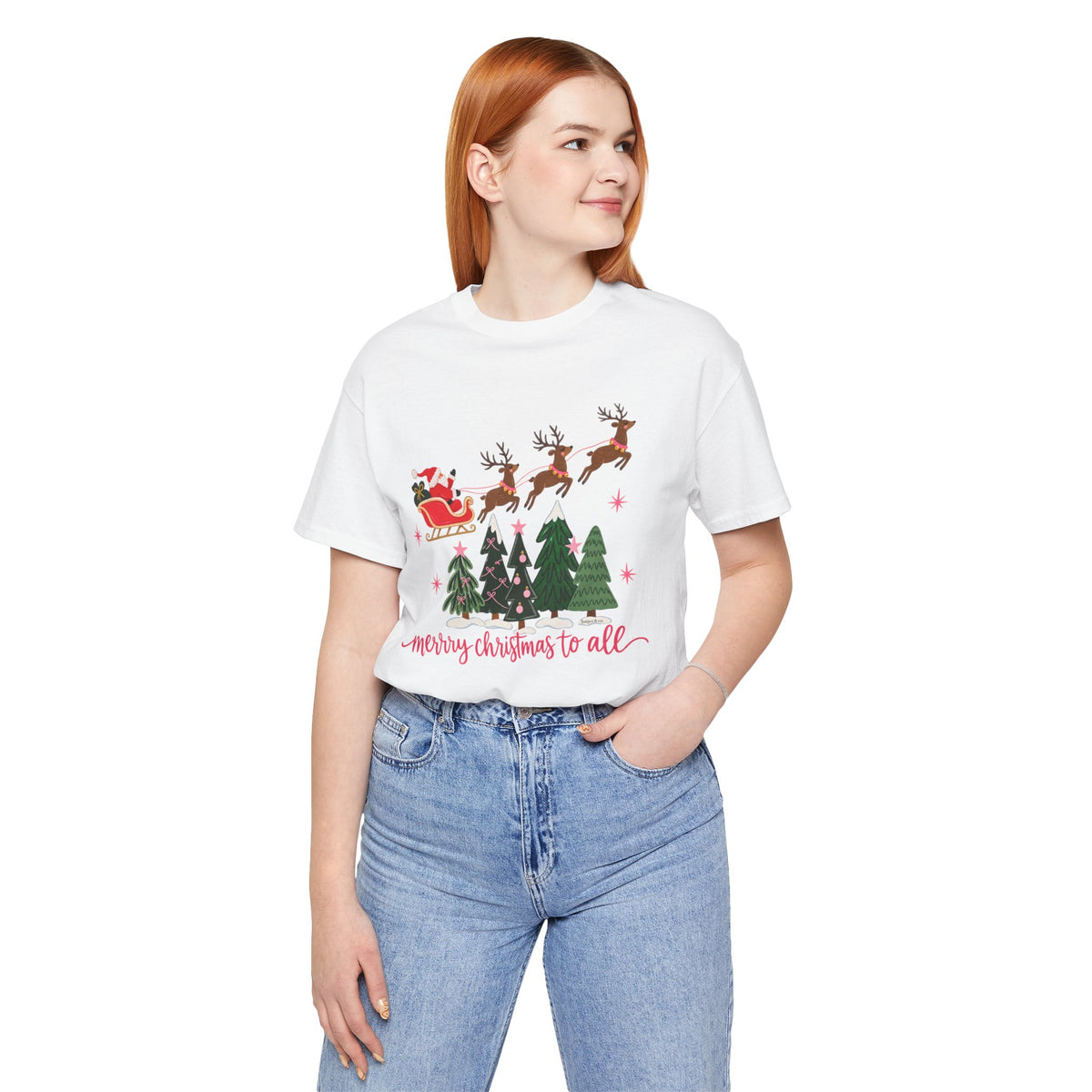Christmas Tee - 'Merry Christmas to All' Santa Sleigh & Reindeer Holiday T-Shirt