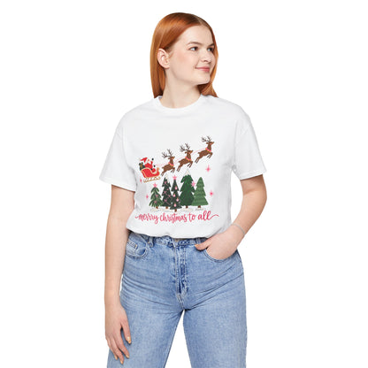 Christmas Tee - 'Merry Christmas to All' Santa Sleigh & Reindeer Holiday T-Shirt