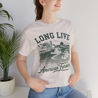 Long Live American Farmers Green T-Shirt — Vintage Farm Scene Tee
