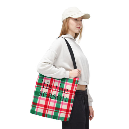 Christmas Plaid Tote Bag - 'Tis the Season Holiday Market Bag