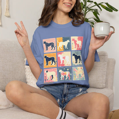 Retro Pop Art Panther T-Shirt — Colorful Nine-Panel Panther Grid Tee