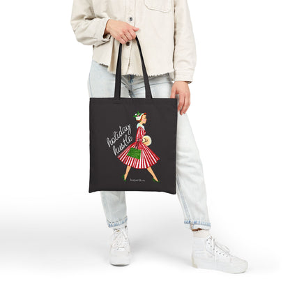 Holiday Hustle Tote Bag — Vintage Woman Carrying Gifts Canvas Tote