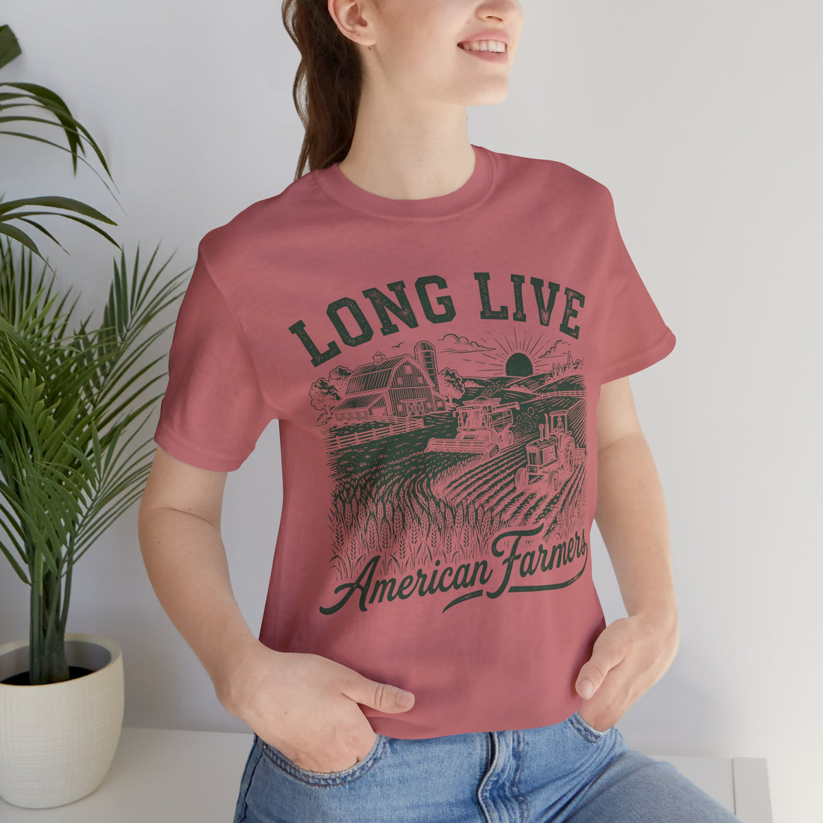 Long Live American Farmers Green T-Shirt — Vintage Farm Scene Tee
