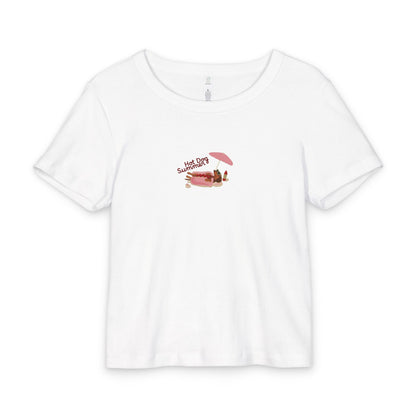 Hot Dog Summer - Organic Rib Baby Tee — Pink Floral Diner Dachshund Weenie Dog Graphic