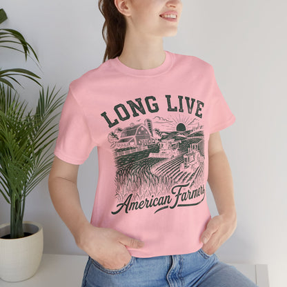 Long Live American Farmers Green T-Shirt — Vintage Farm Scene Tee