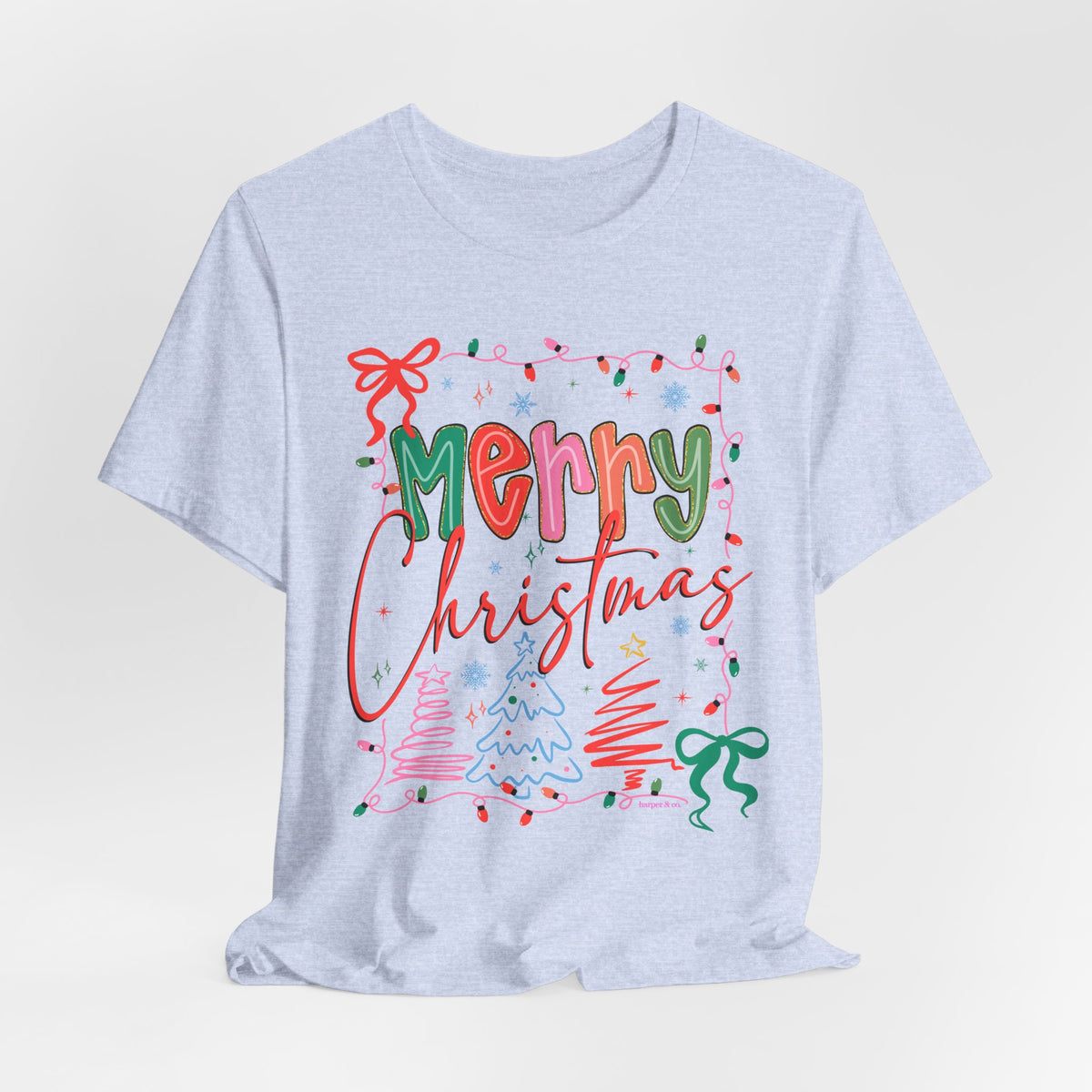 Merry Christmas Graphic Tee – Festive Holiday Holiday Lights & Trees Shirt