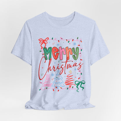Merry Christmas Graphic Tee – Festive Holiday Holiday Lights & Trees Shirt