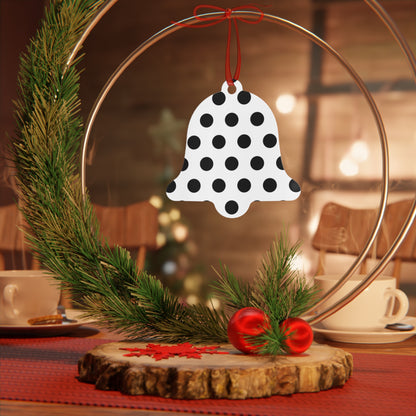 Reindeer Names Polka Dot Metal Ornament – Round Black & White Christmas Tree Decor