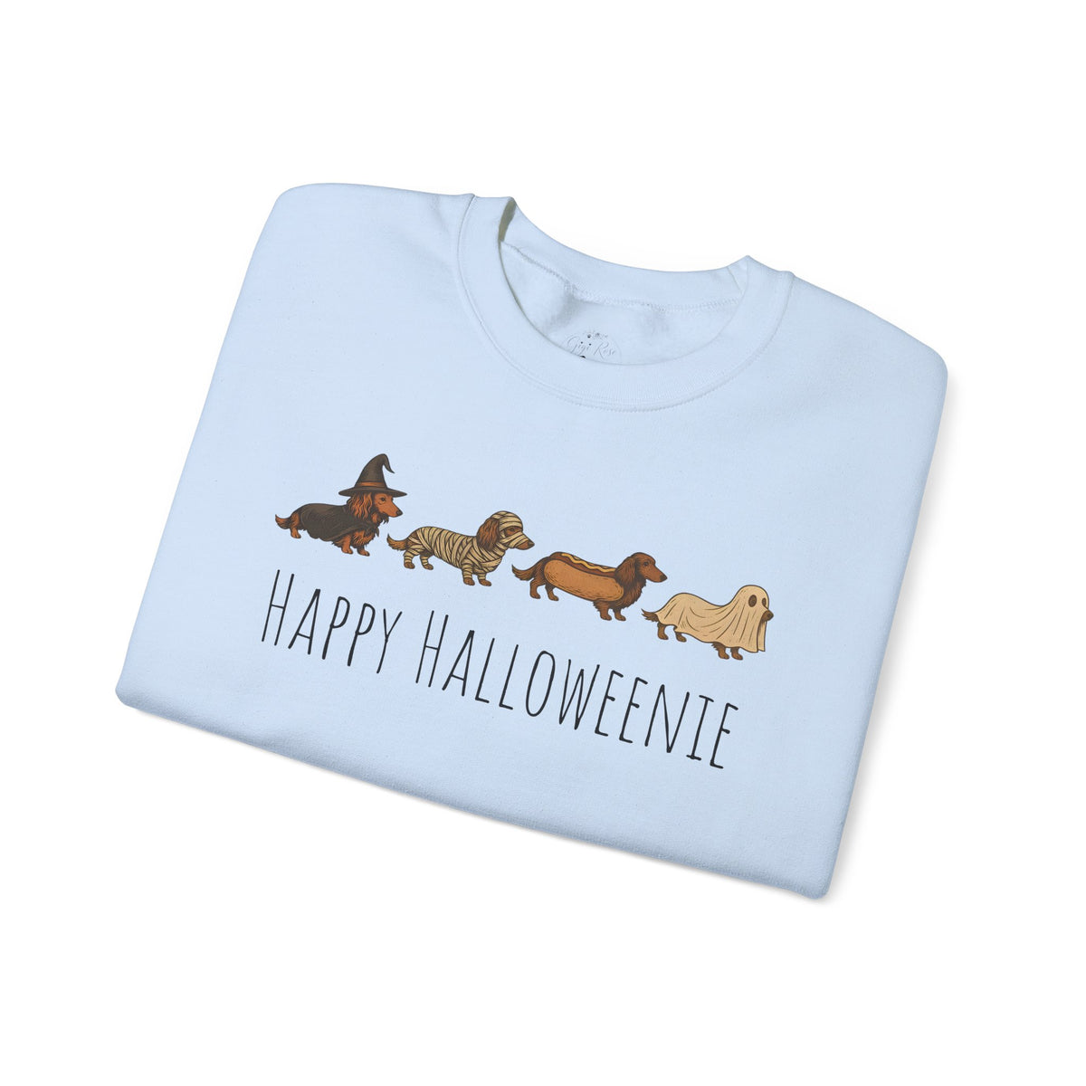 Halloween Dachshund Sweatshirt — "Happy Halloweenie" Cute Halloween Dog Crewneck