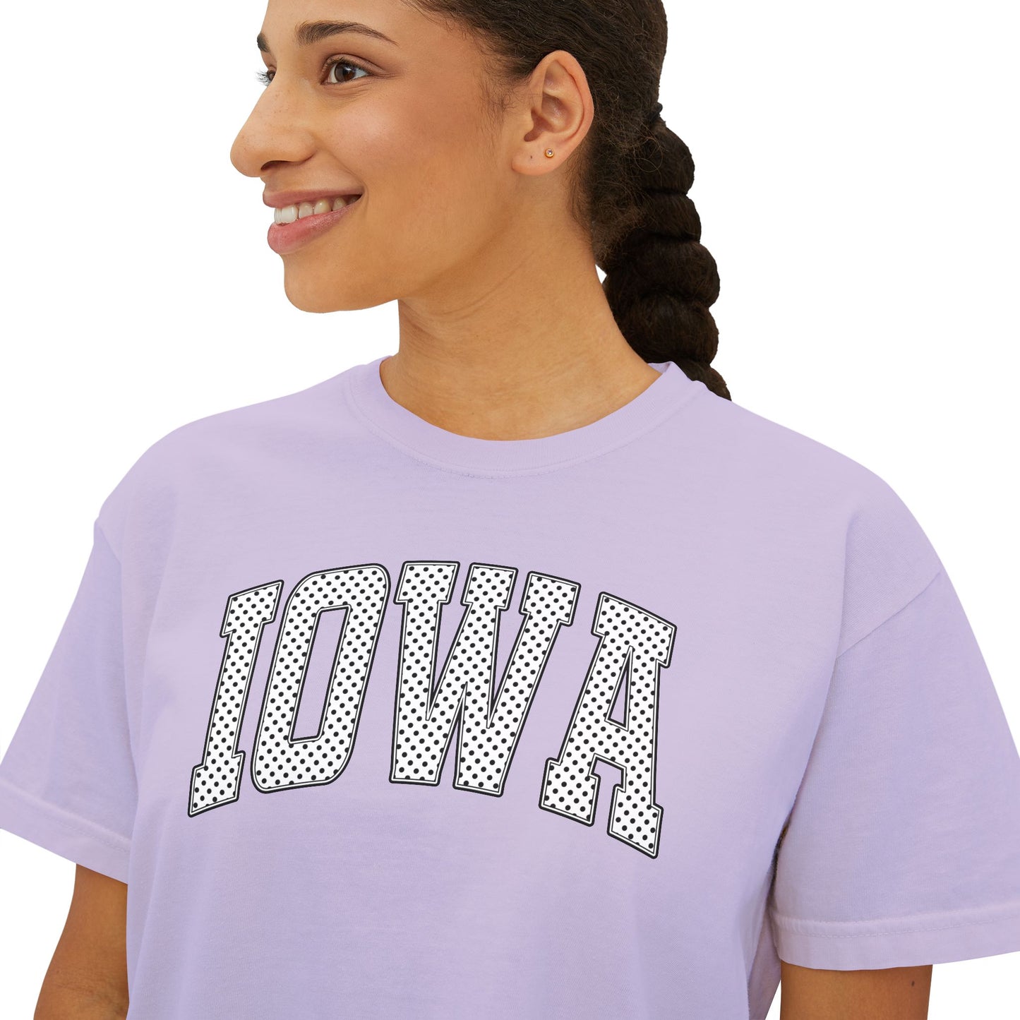 Iowa Boxy Tee — Women's Cropped College Graphic T-Shirt