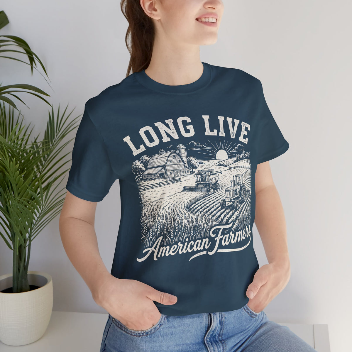 Long Live American Farmers White T-Shirt — Vintage Farm Scene Tee